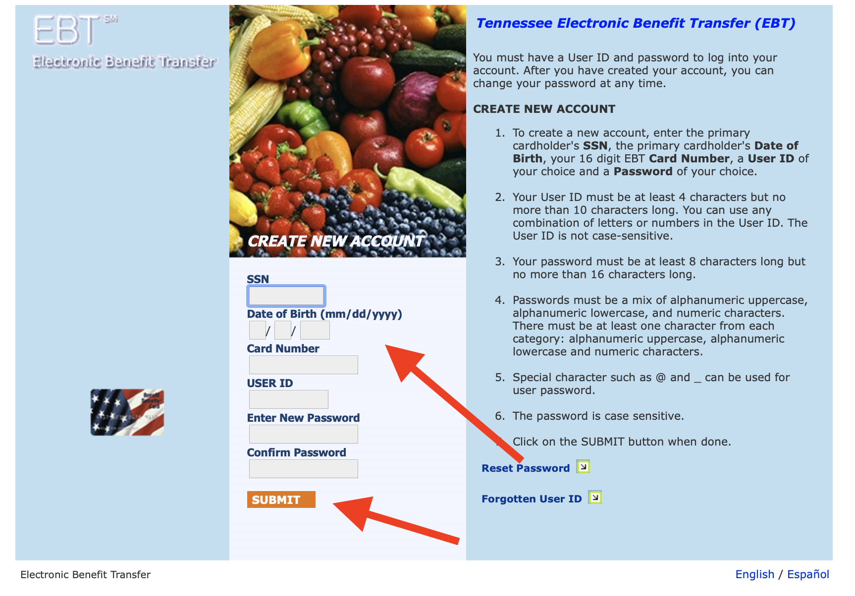 Create TN Connect EBT Account Tennessee Food Stamps